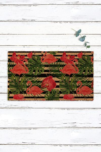 Paspas Yap Horizontal Striped Flamingo and Palm Design Mat Printed Mat Koko Mat Bristle Mat