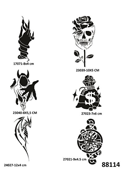 Airbrush Tattoo Para ve Yaşam 6 Adet Geçici Dövme Şablonu Spreysiz Sadece Ste...