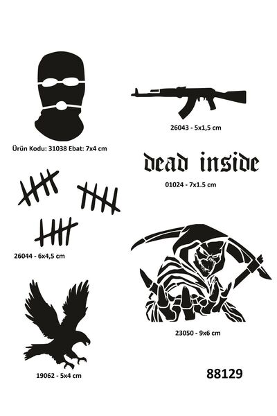 Airbrush Tattoo Hırçın Semboller 6 Adet Geçici Dövme Kalıbı Spreysiz Sadece Ş...