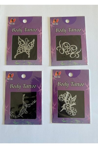 Airbrush Tattoo Işıltılı Yapıştırma Dövmeler 4 Adet Birden Kelbek Akrep Serisi