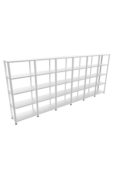 Rafistan 5 Katlı 6’lı Bitişik Galvaniz Çelik Raf. Depo, Dosya Raf 43x450x200 cm