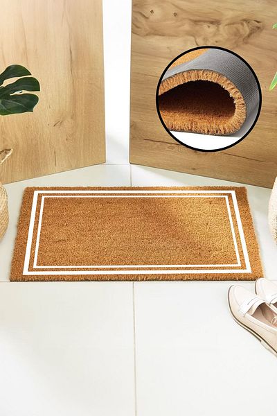 Paspas Yap White Framed Simple Door Mat Koko Outside Door Mat Apartment Apartment Mat Bristle Mat