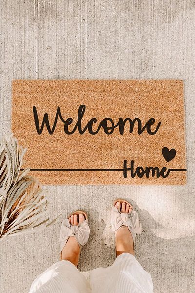 Paspas Yap Welcome Black Heart At Right Bottom Home Striped Door Mat Koko Mat Bristle Mat Home Mat