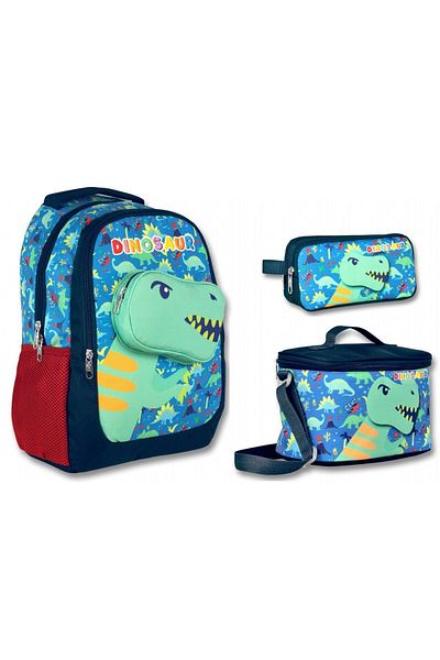 ÜMİT ÇANTA Green Ummit Bag for Boy - Cennec 3D Dinosaur Compartment, Triple School Bag Set