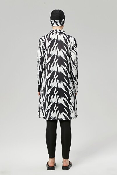 FİT1BEDEN Tam Kapalı Su İtici Hızlı Kuruyan Tesettür Mayo Takım  Desenli Büyük Beden