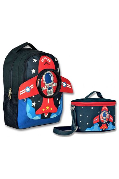 ÜMİT ÇANTA Cennec Astronaut Printed 3D Winged Primary School Backpack and Lunch Box Set for Boy