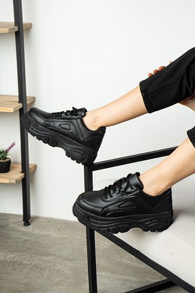 İmerShoes Pantofi sport negri pentru femei Daily, cu model, cu talpă înaltă, cu șireturi 001