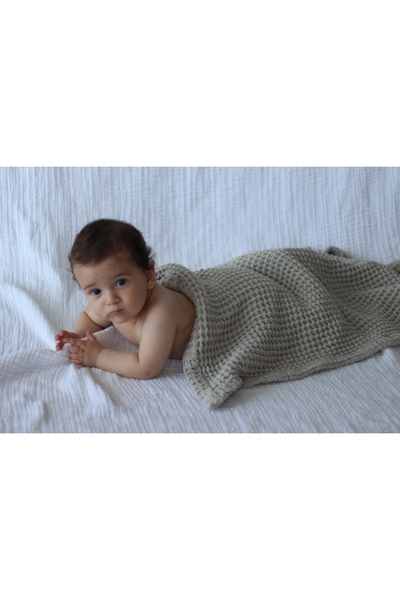 Anne Sesi Dove Gray Waffle Baby Blanket and Towel - 100% Cotton, 70x100 Cm