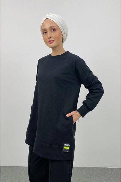 Basicpark Set negru supradimensionat pentru partea superioară, cu etichetă ornamentală Rener