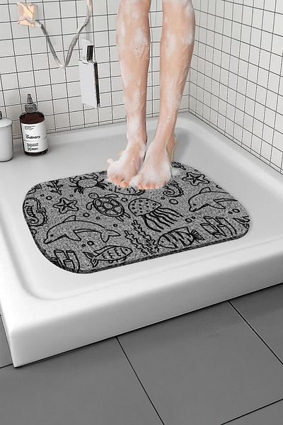 Paspas Yap Patterned Bathroom Mat Non-Slip Mat Water Absorbent Wet Floor Ablution Mat Curly Mat 40x60 Cm