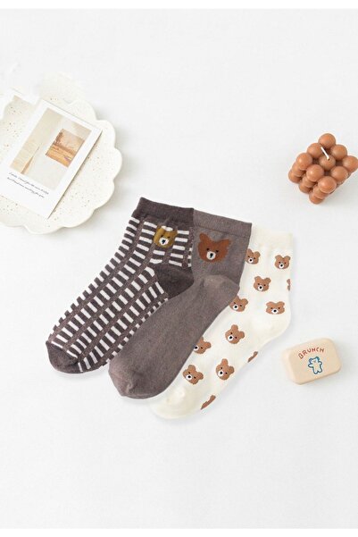 Atacık Çorap 3 perechi de șosete de damă drăguț cu model de urs lavabile