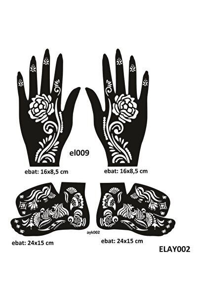 Airbrush Tattoo Gül Model El ve Ayak Kına Kalıpları 4'lü Paket Sadece Kalıp