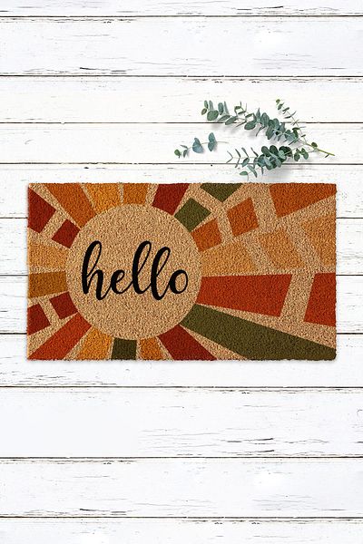 Paspas Yap Hello Written Colorful Koko Mat Decor Door Mat Bristle Mat Exterior Door Mat