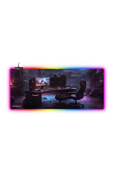 Polosmart Pgs307 Rgb Lighting Anti-Slip Base Ergonomic Patterned Gaming Gamer Mouse Pad