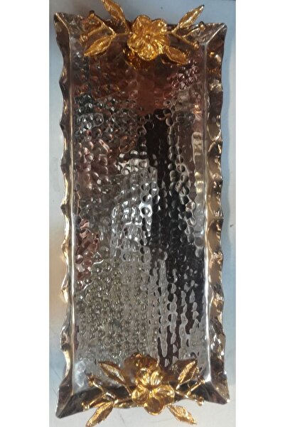 Ustası Antepte Dikdörtgen Bakır Sunumluk Japon Gülü Detaylı