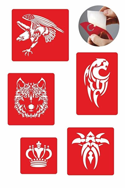 Airbrush Tattoo Yalnız Kurt 5 Adet Geçici Dövme Kına Şablonu