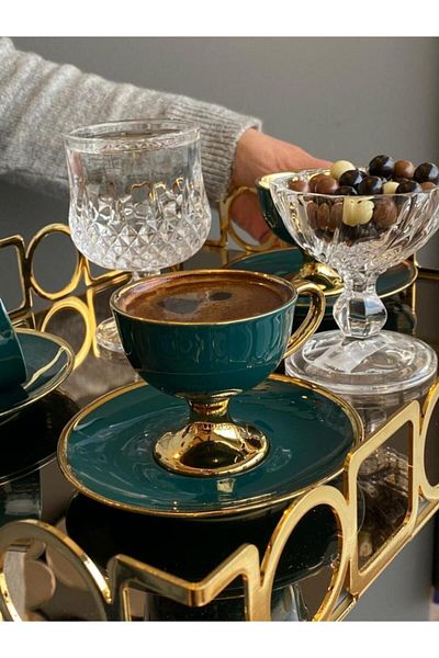 Zücev Green Coffee Cup Set - Victoria for 6 People