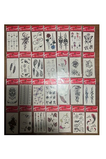 Airbrush Tattoo 30 adet birden Minimal Yapıştırma Geçici Dövme Seti Seri5