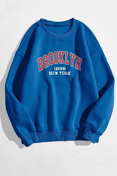 MODAGEN Uniszex Sax Blue Oversize Red Brooklyn nyomott pulóver