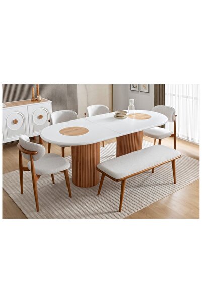 Luxehome Lotus Yemek Masası + 4 Adet Sandalye + 1 Adet Bench