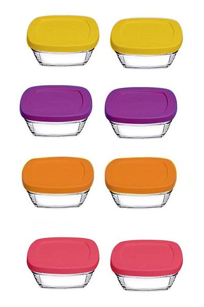 Paşabahçe 96840 Pudding Lid - 8-Piece Breakfast Glass Storage Container, 310cc