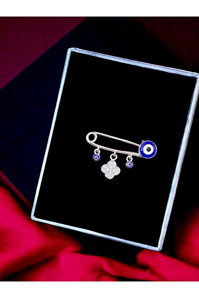 Alaja Silver Bebek Iğnesi Beyaz Taşlı Yonca Tasarım 925 Ayar Gümüş Hediyelik