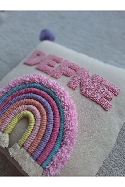 Makrome Isme Özel Bebek Yastığı, Bebek Hediyelik Punch Nakışı,(SADECE KILIF D...