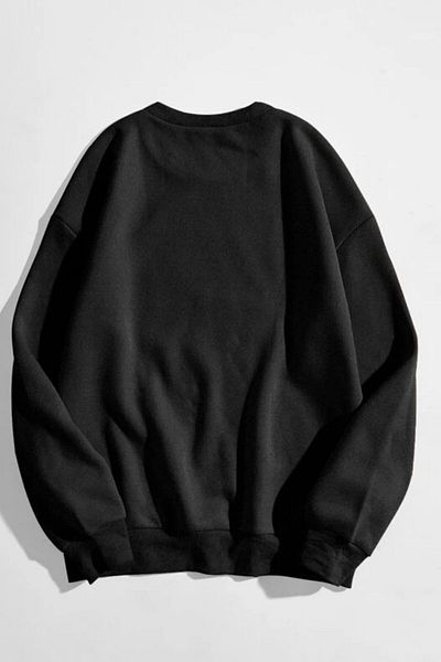 MODAGEN Unisex Black Solid Color Crew Neck Oversize Sweatshirt