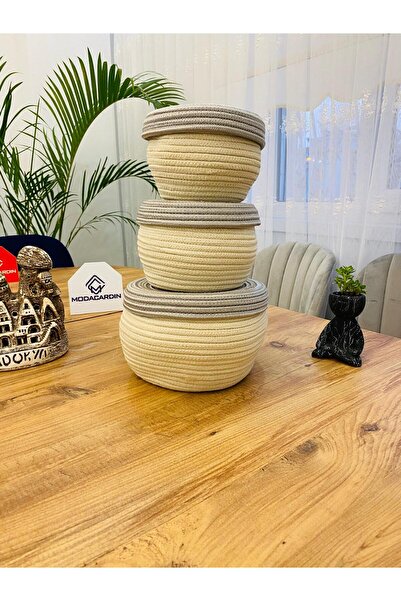 ModaCardin سلة من الجوت والخوص مكونة من 3 قطع مع غطاء - تصميم خاص، منظم متعدد...