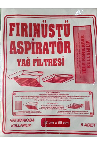 Universal Fırın üstü Aspiratör Elyaf Yağ Filtresi 5'Li Paket