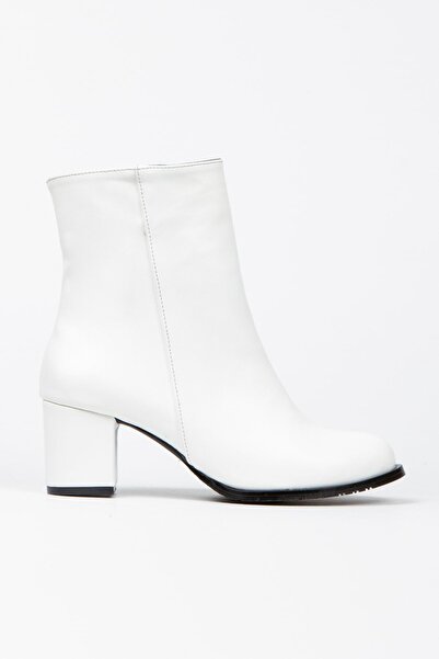 irmona Feli Beyaz Ithal Deri Kalın Ökçe Bot