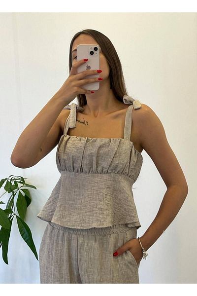 My Blog Thick Strap Blouse and Trousers Shirt Set