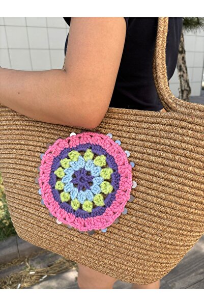 MaVaux Τσάντα παραλίας Ethnica Jute Straw Shoulder - Πλεκτή στο χέρι έξω