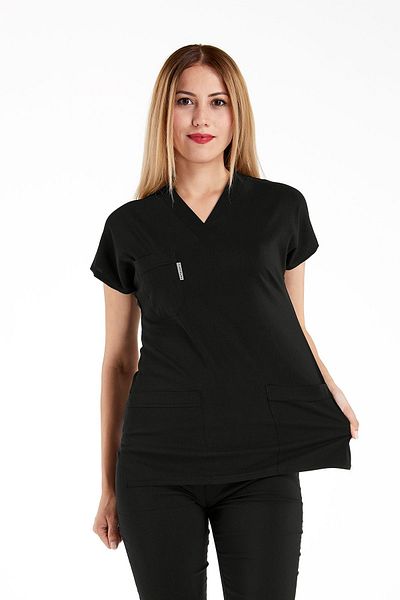 Alsancak Üniforma Scrubs Flex Lycra Black Thin Fabric Bat Sleeve Surgical Doctor Nurse Jersey Suit