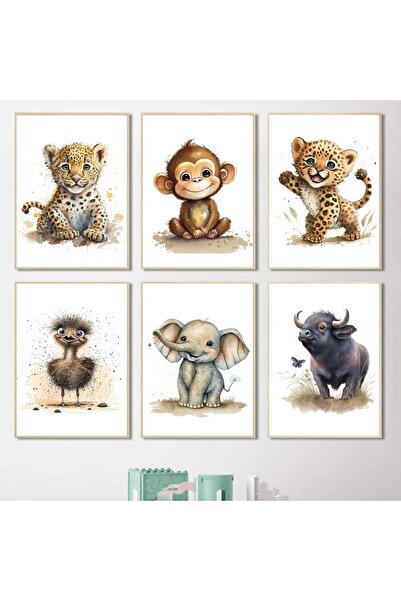 TABLOX Set de pictură MDF cu aspect de cadru cu 6 piese cu animale drăguțe - ...