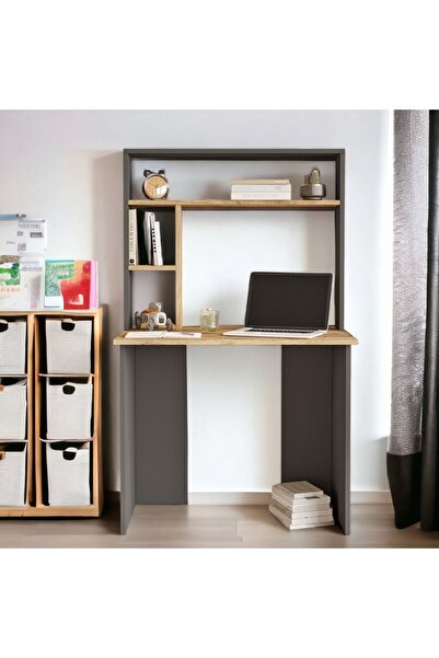 L'occi Concept Saint 90 Cm Genç Çocuk Çalışma Masası Kitaplık Raf Çam-antrasit Sn2-aa