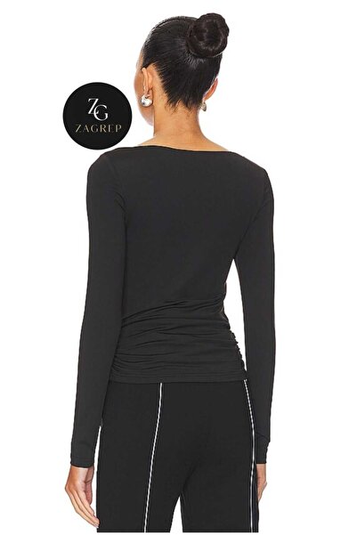 Zagrep Black Degaje Collar Crop Women's Blouse