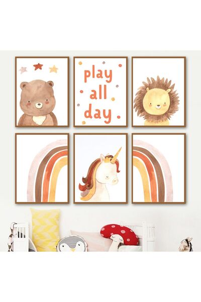 TABLOX Set de pictură MDF cu aspect de cadru cu 6 piese, cu ursuleț, leu și u...