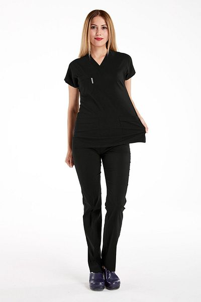 Alsancak Üniforma Scrubs Flex Lycra Black Thin Fabric Bat Sleeve Surgical Doctor Nurse Jersey Suit