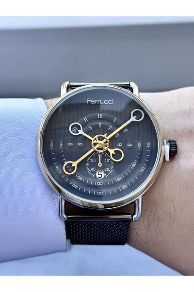 Ferrucci Men's Wicker Cord Wristwatch with Calendar