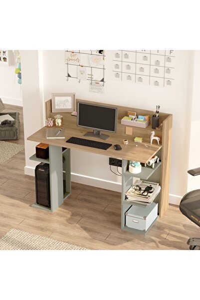 L'occi Concept Walter Çalışma Masası Bilgisayar Masası Raflı Sepet-Ihlamur Ye...