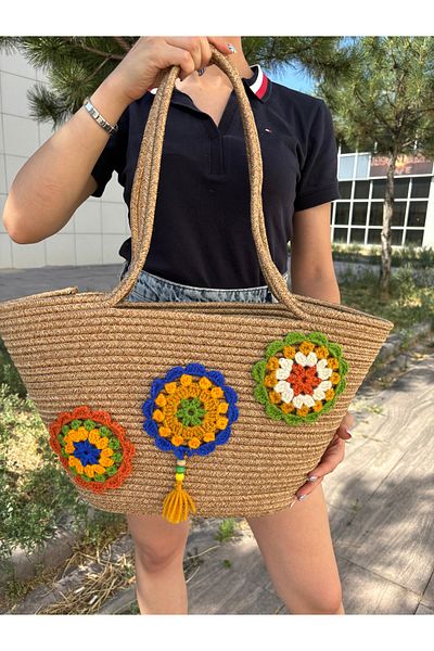 MaVaux Τσάντα παραλίας Ethnica Jute Straw Shoulder - Πλεκτή στο χέρι έξω