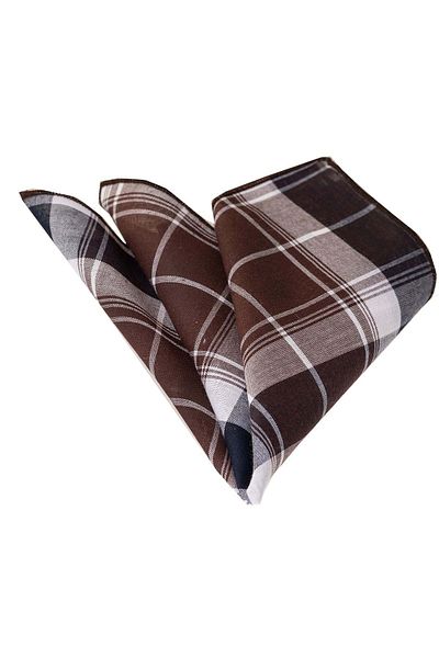 Exve Exclusive Brown Cream Plaid Checked Breathable Collar Pocket Handkerchief