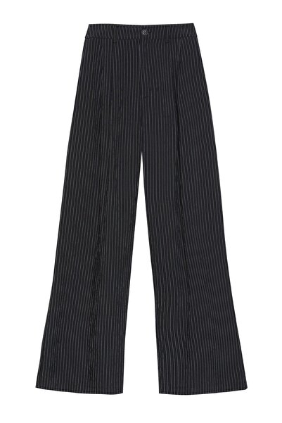 Quzu Geniş Paça Çizgili Pantolon