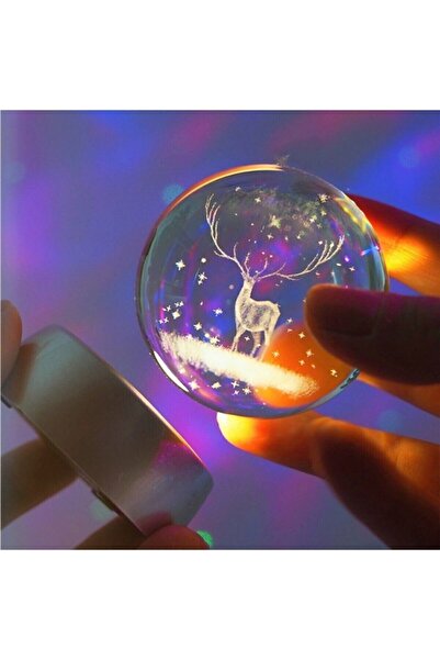 Genel Markalar Geyik Temalı 3d Renkli Işıklı Cam Küre