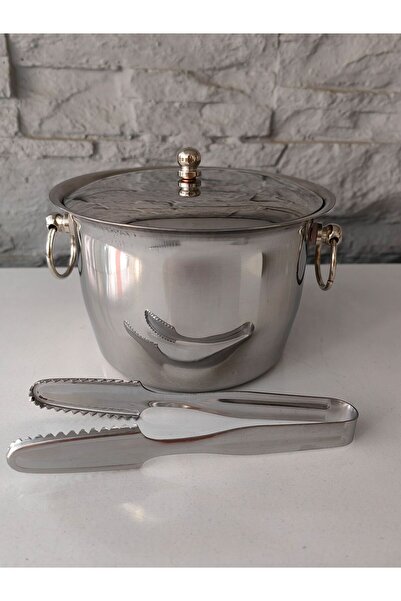 ICE BUCKET TONGS STEEL WITH COVER 14cm x 9 cm Buz Kova ve Maşa