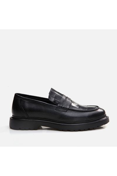 Hotiç Black Genuine Leather Men's Loafer