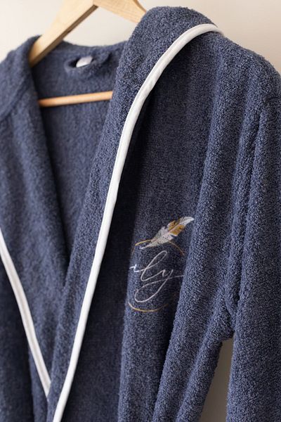 ELY PARKER Ανδρικό μπουρνούζι με μοτίβο Navy Blue Dowry Βαμβακερό ύφασμα - S/M/L/XL