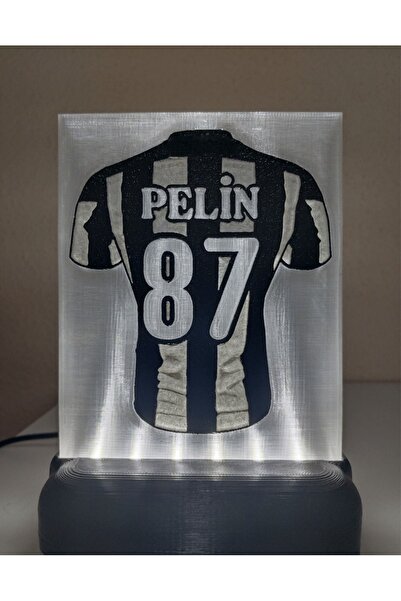 DÖNÜŞÜM ATÖLYESİ Dekoratif Led Lamba Kişiye Özel Isimli Ve Numaralı Siyah Beyaz Taraftar Forma Kabartmalı Kablolu