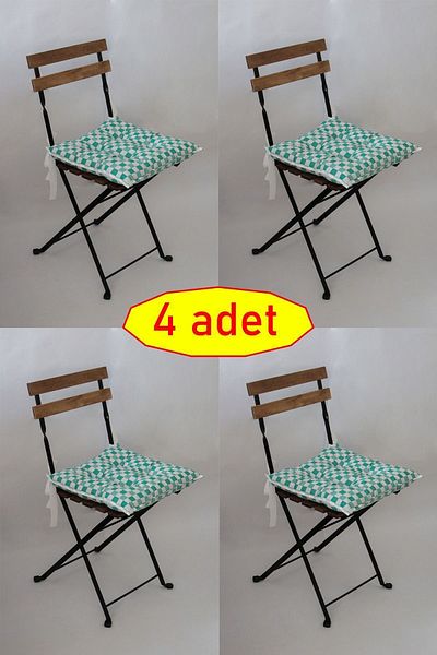 ADARYA HOME 4 Pieces Decorative Pouf Chair Cushion with Laces 40X40 (Square-Turquoise)